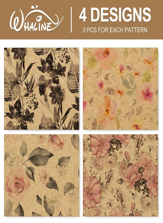 Whaline 12 Sheet Retro Floral Wrapping Paper Vintage Flower Kraft Gift Wrap Paper Bulk Decorative Art Paper for Birthday Baby Shower Wedding DIY Crafts Gift Packing, 19.7 x 27.6 Inch, Folded Flat - Image 3